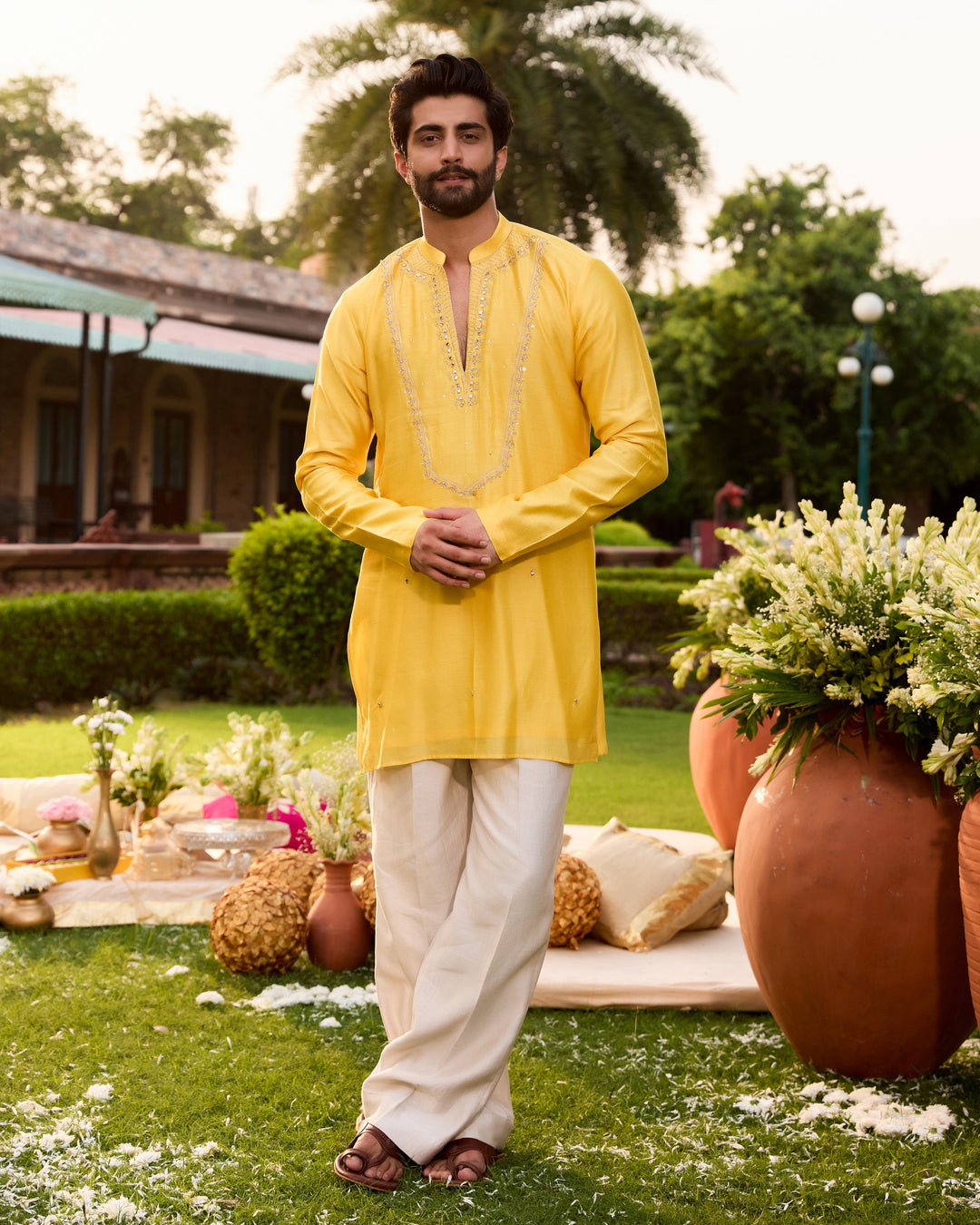 Kuber Yellow Chanderi Embroidered Kurta