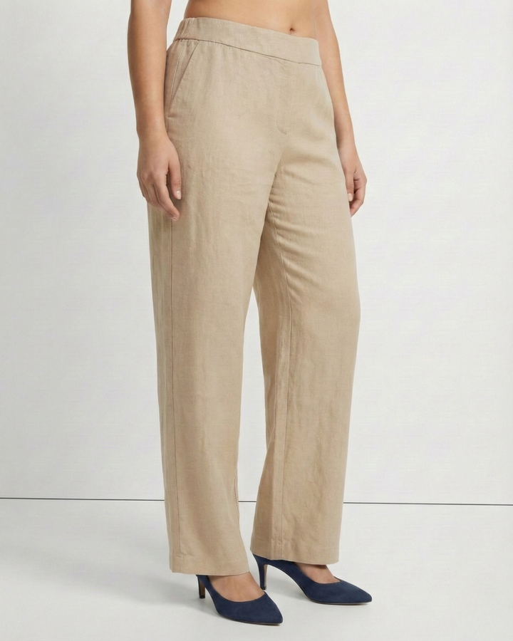 Leeya Beige Linen Straight Pants