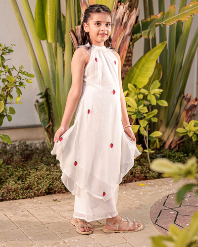 Strawberry Lush White Georgette Coord Set