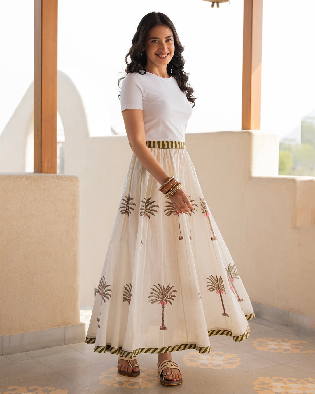 Avyra Off White Printed Cotton Skirt