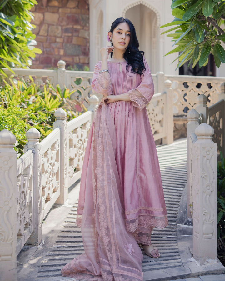 Mary Mauve Embroidered Chanderi Suit Set