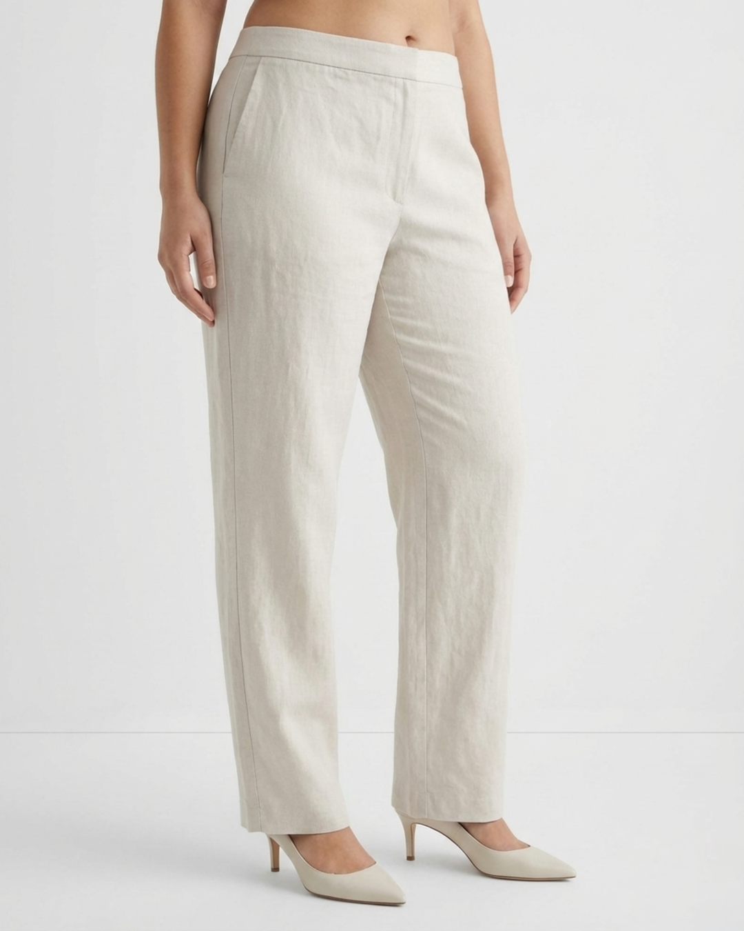 Amora off-white Linen Straight Pants