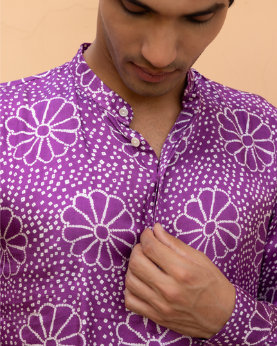 Anvay Purple Bandhani Satin Kurta