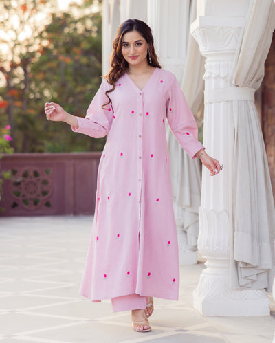 Tulip Pink Embroidered Flex Kurta Set