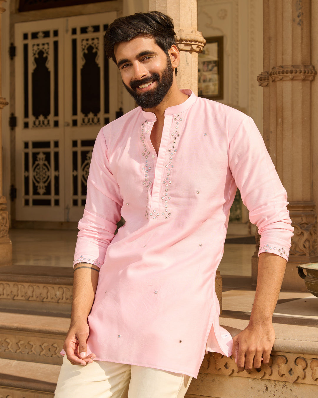 Samar Pink Embroidered Chanderi Solid Kurta
