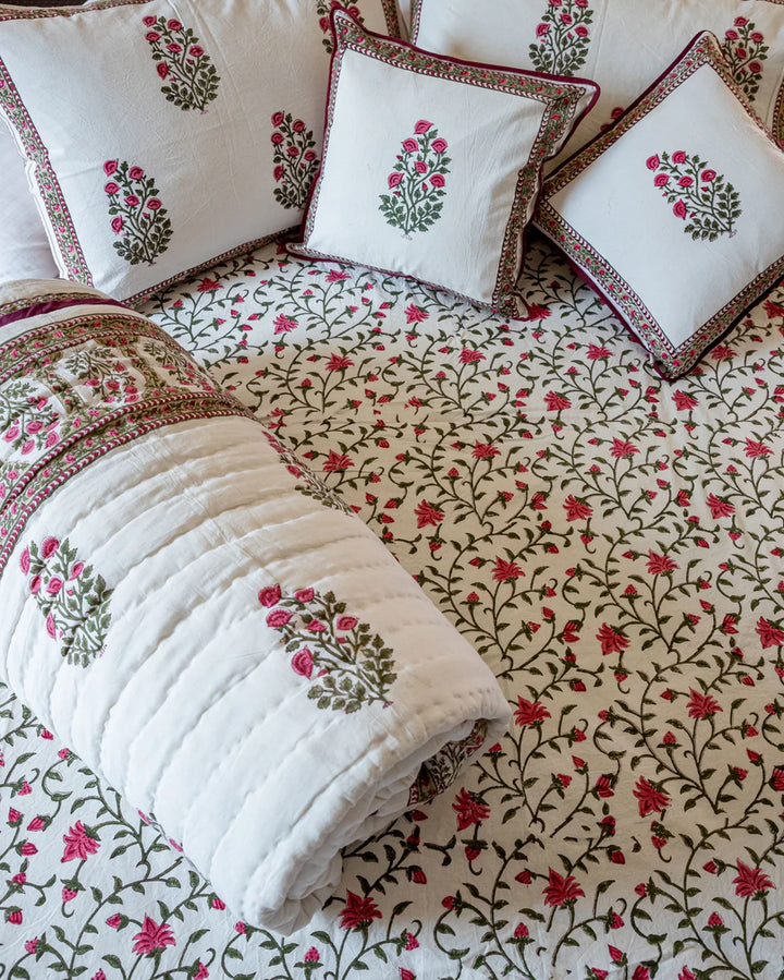 White Smoke Handblock Printed Bedding Set