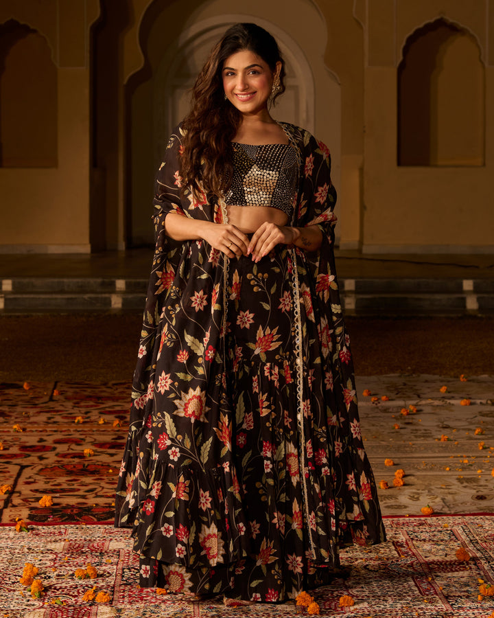 Ananya Black Printed Georgette Coord Set