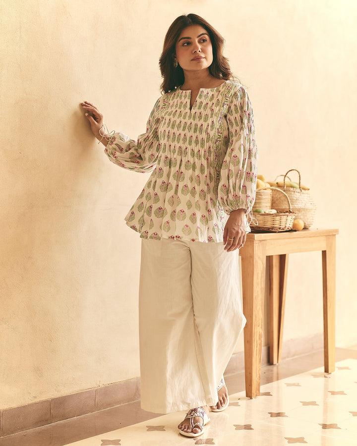 Alina White Mul Cotton Printed Coord set