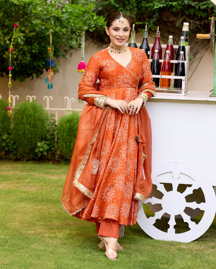 Kahani Orange Bandhani Chanderi Suit Set