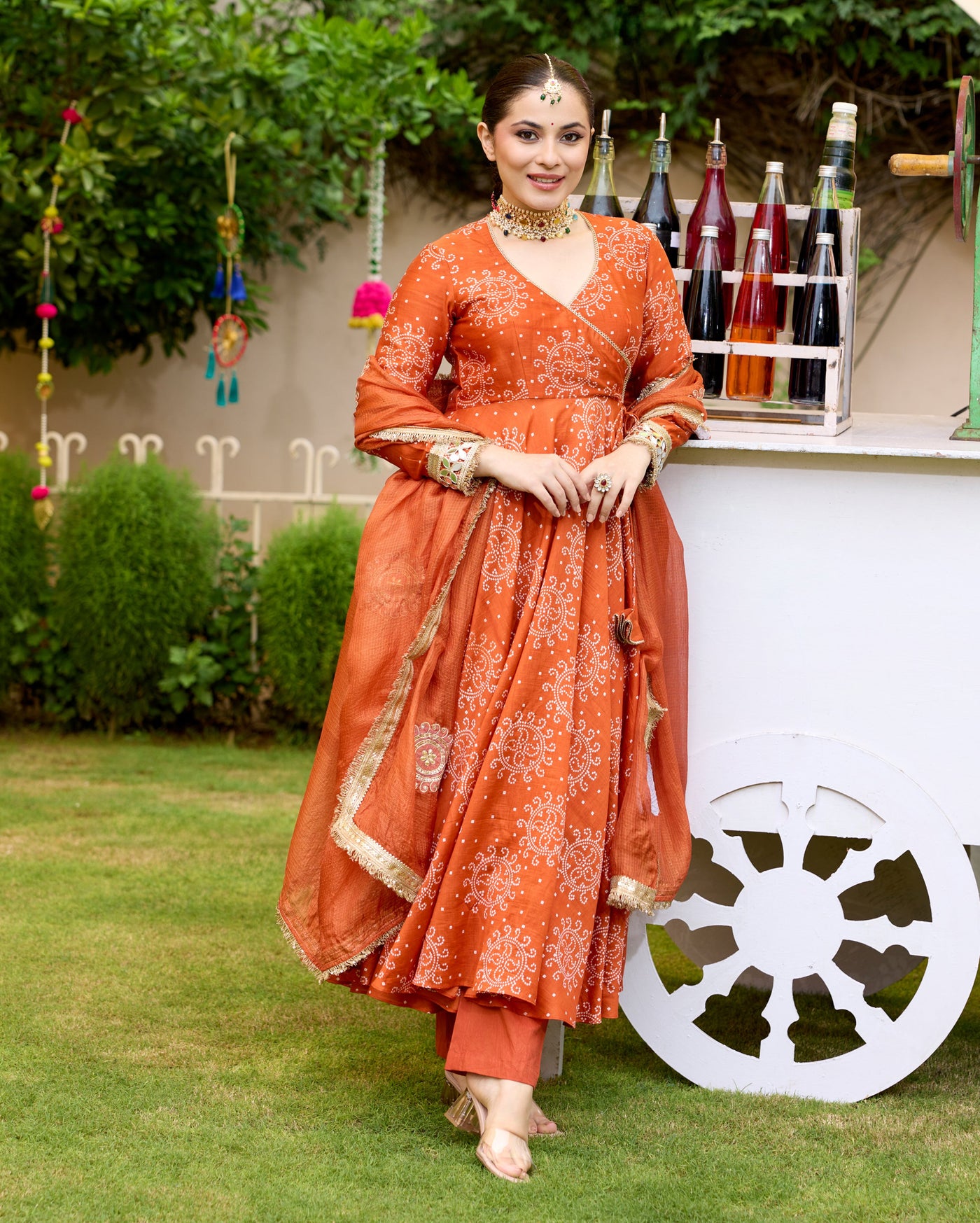 Kahani Orange Bandhani Chanderi Suit Set