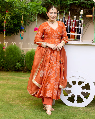 Kahani Orange Bandhani Chanderi Suit Set