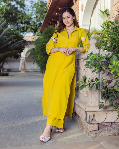 Nova Lime Green Embroidered Flex Kurta Set