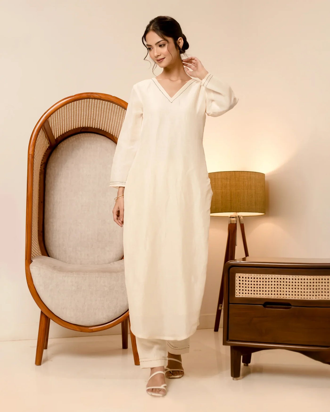 Camellia Off White Solid Cotton Coord Set