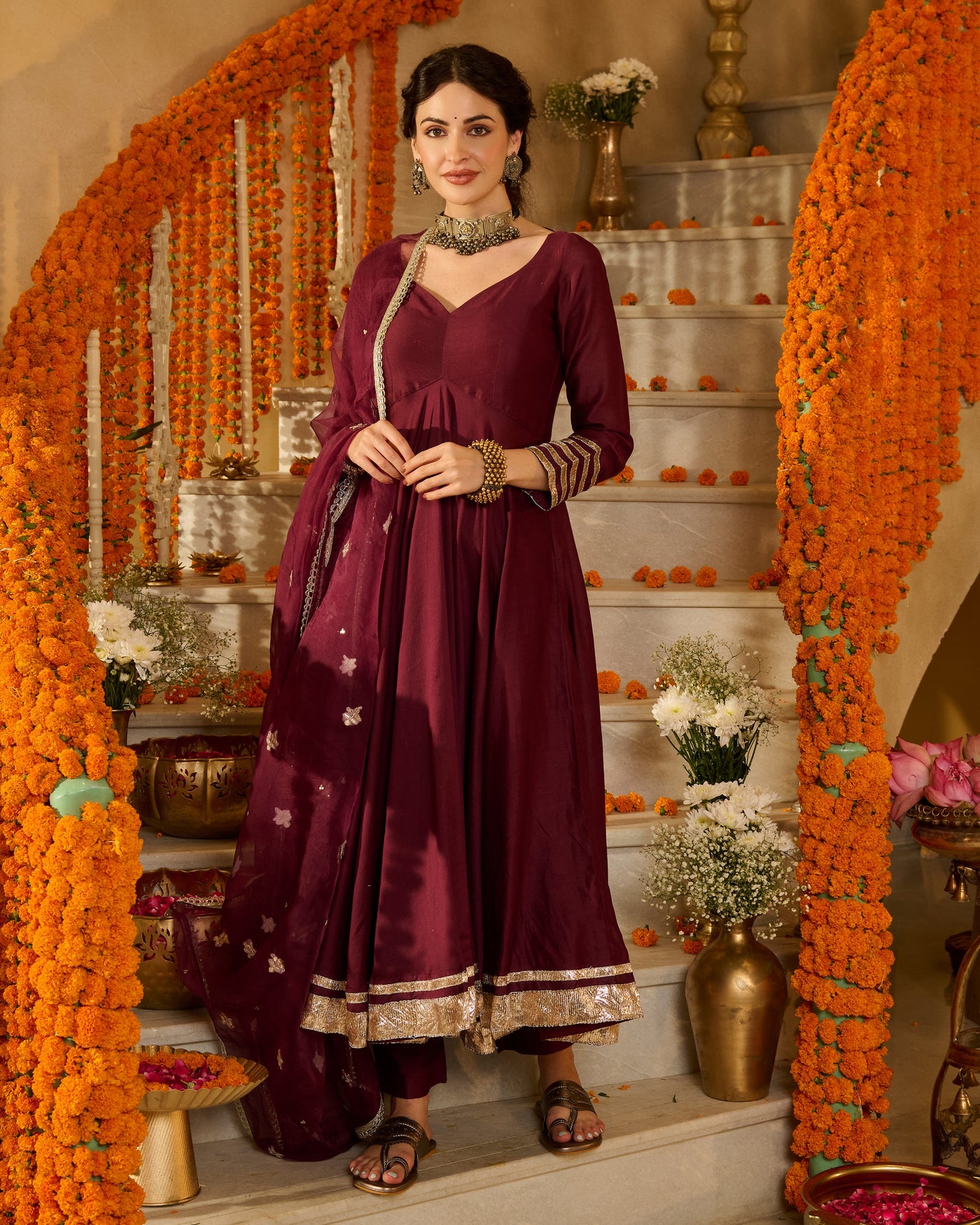Pulkit Plum Solid Chanderi Suit Set
