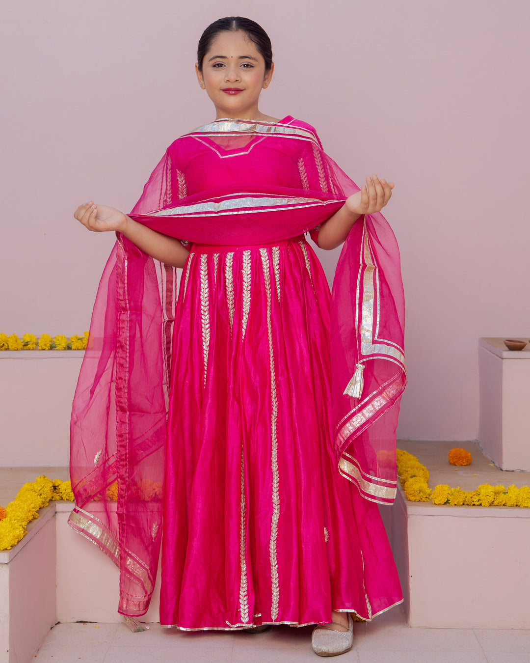Ruh Magenta Solid Chanderi Lehenga Set