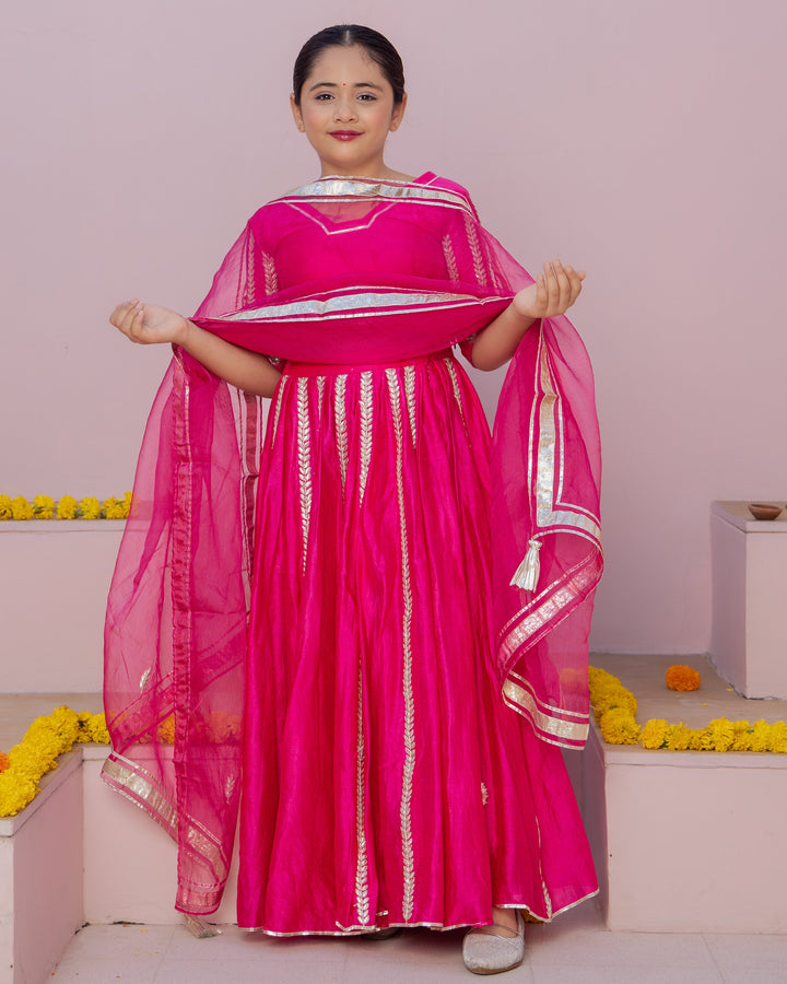 Ruh Magenta Solid Chanderi Lehenga Set