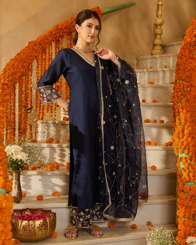 Lumi Blue Solid Chanderi Suit Set