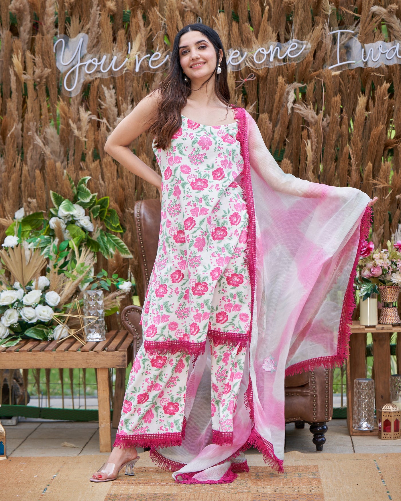 Carnation Pink Printed Cotton Suit Set