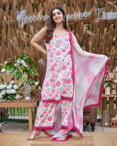 Carnation Pink Printed Cotton Suit Set