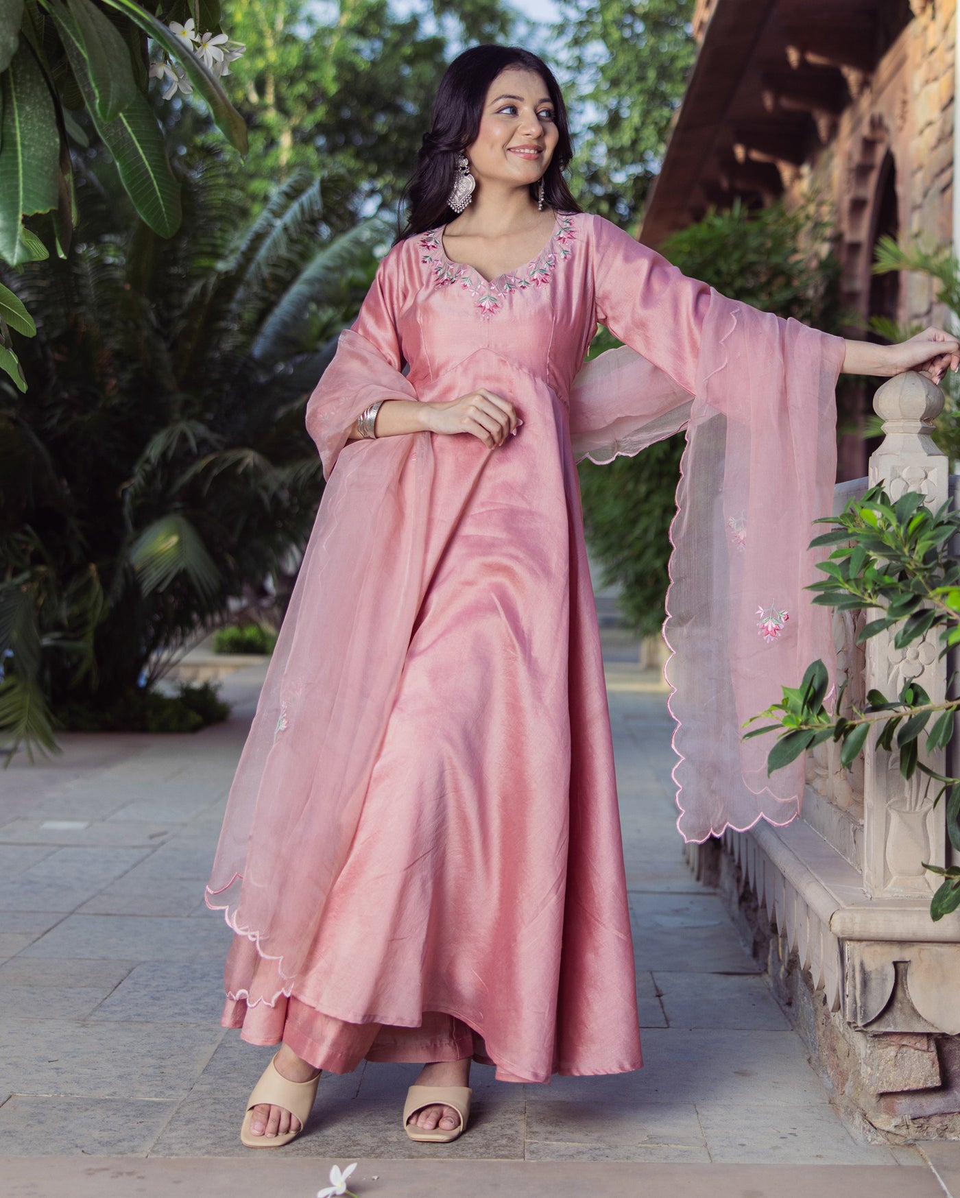 Mallow Mauve Embroidered Chanderi Suit Set