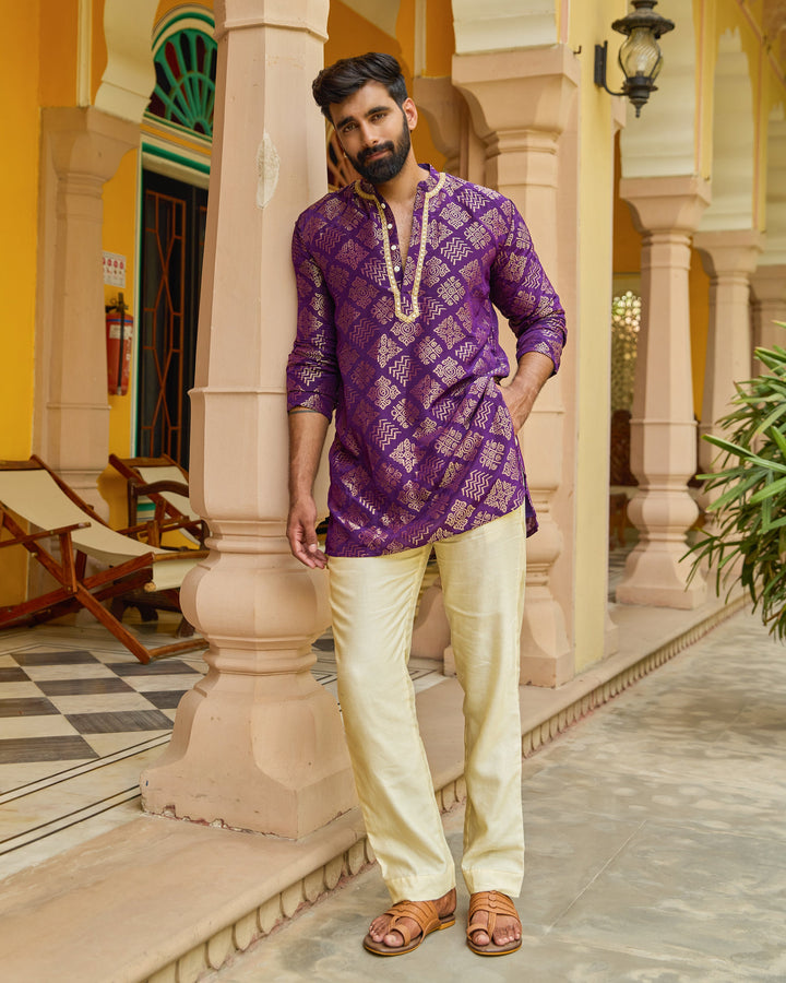 Devam Purple Jacquard Kurta