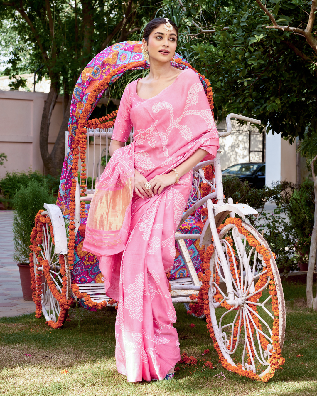 Madhurya Pink Gajji Silk Bandhej Saree