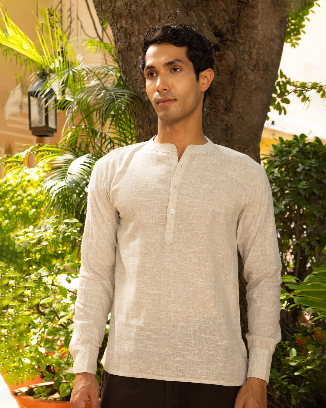 Devansh Grey Solid Cotton Kurta