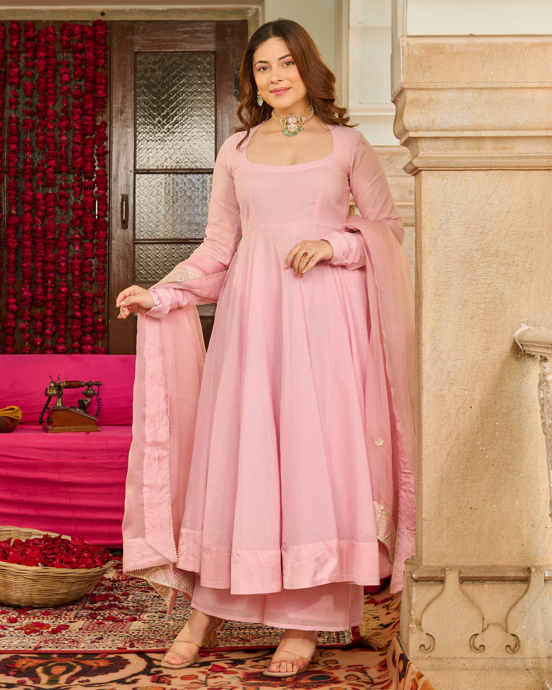 Magnolia Light Pink Solid Chanderi Suit Set