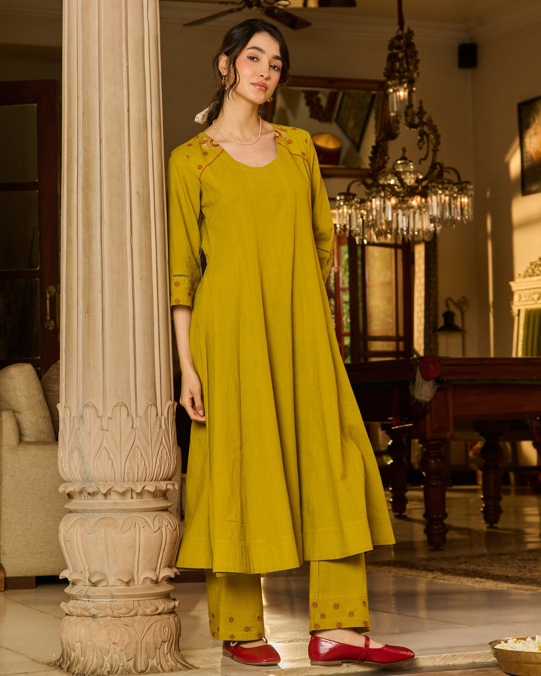 Shila Green Embroidered Cotton Kurta Set