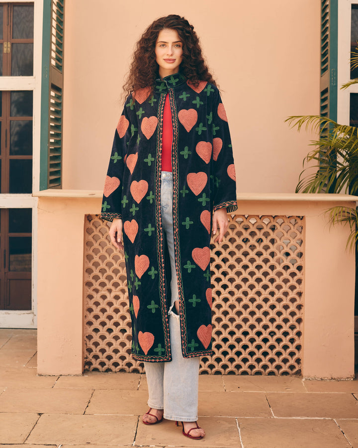 Heart Navy Velvet Suzani Jacket