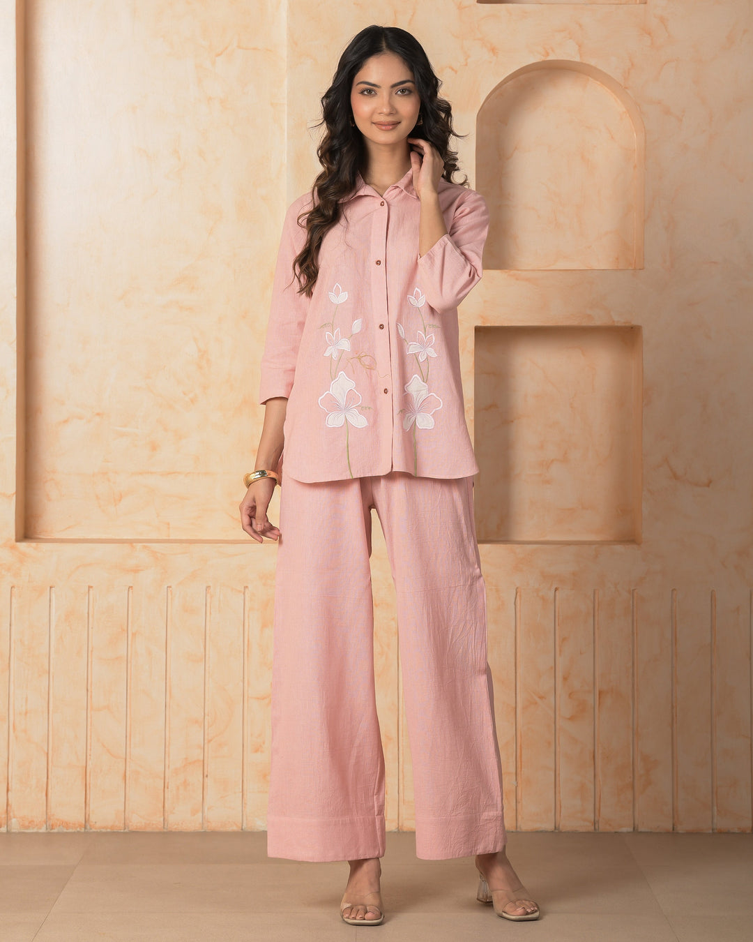 Opalyn Pink Embroidered Cotton Flex Coord Set