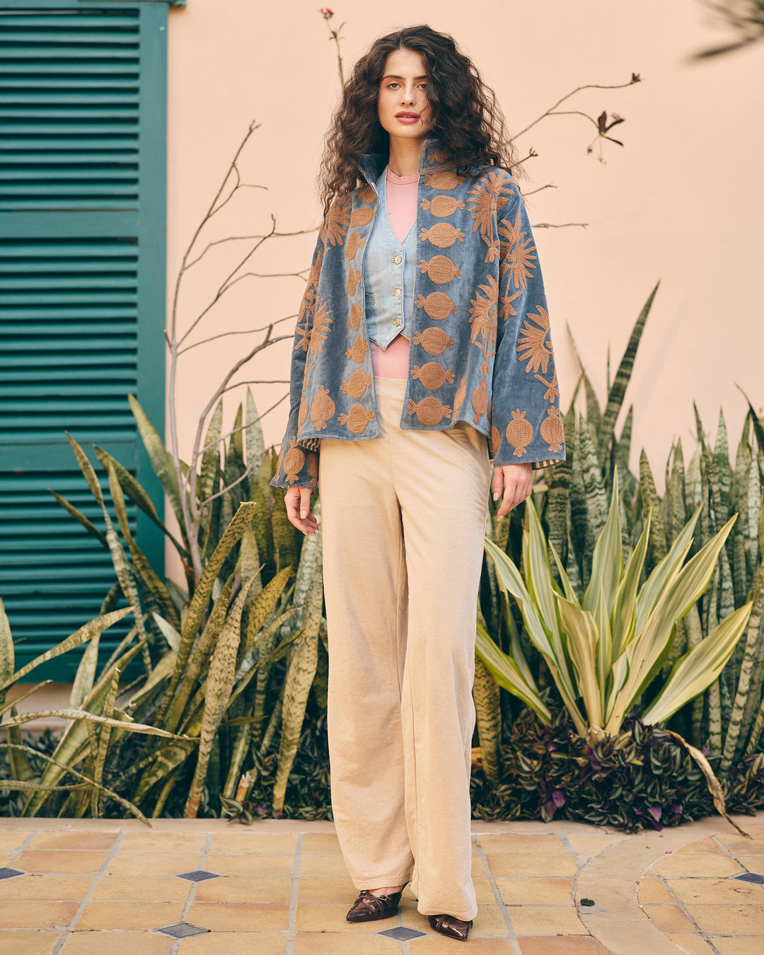 Indigara Denim Blue Velvet Suzani Jacket