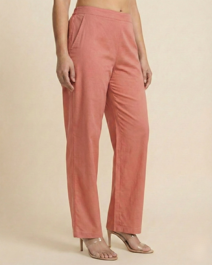 Sofia Salmon Pink Cotton Straight Pants