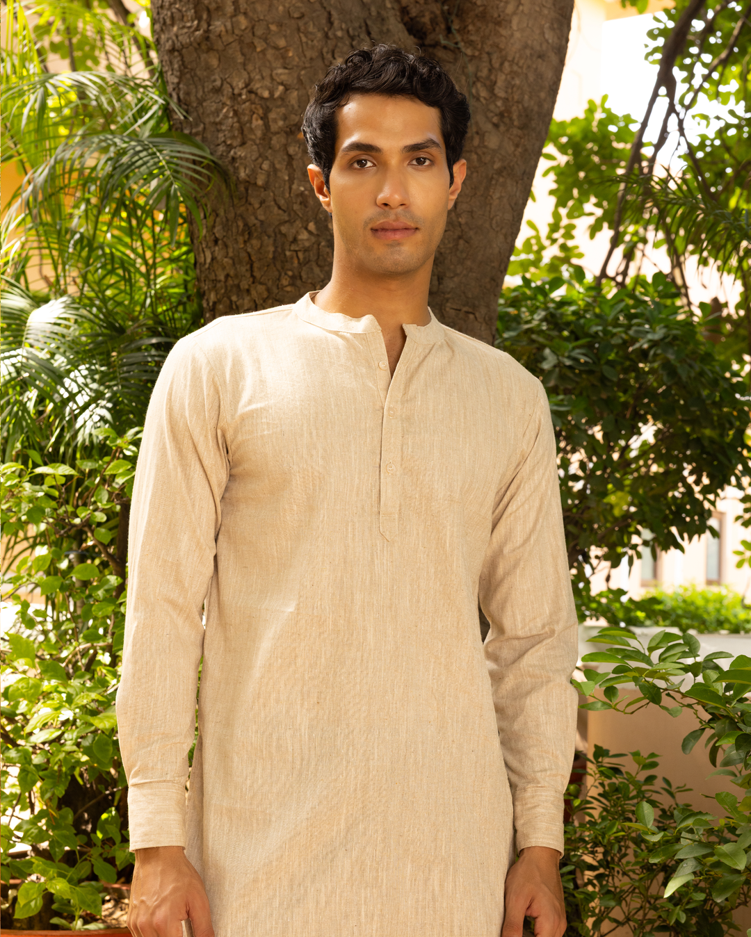 Vihaan Brown Solid Cotton Kurta