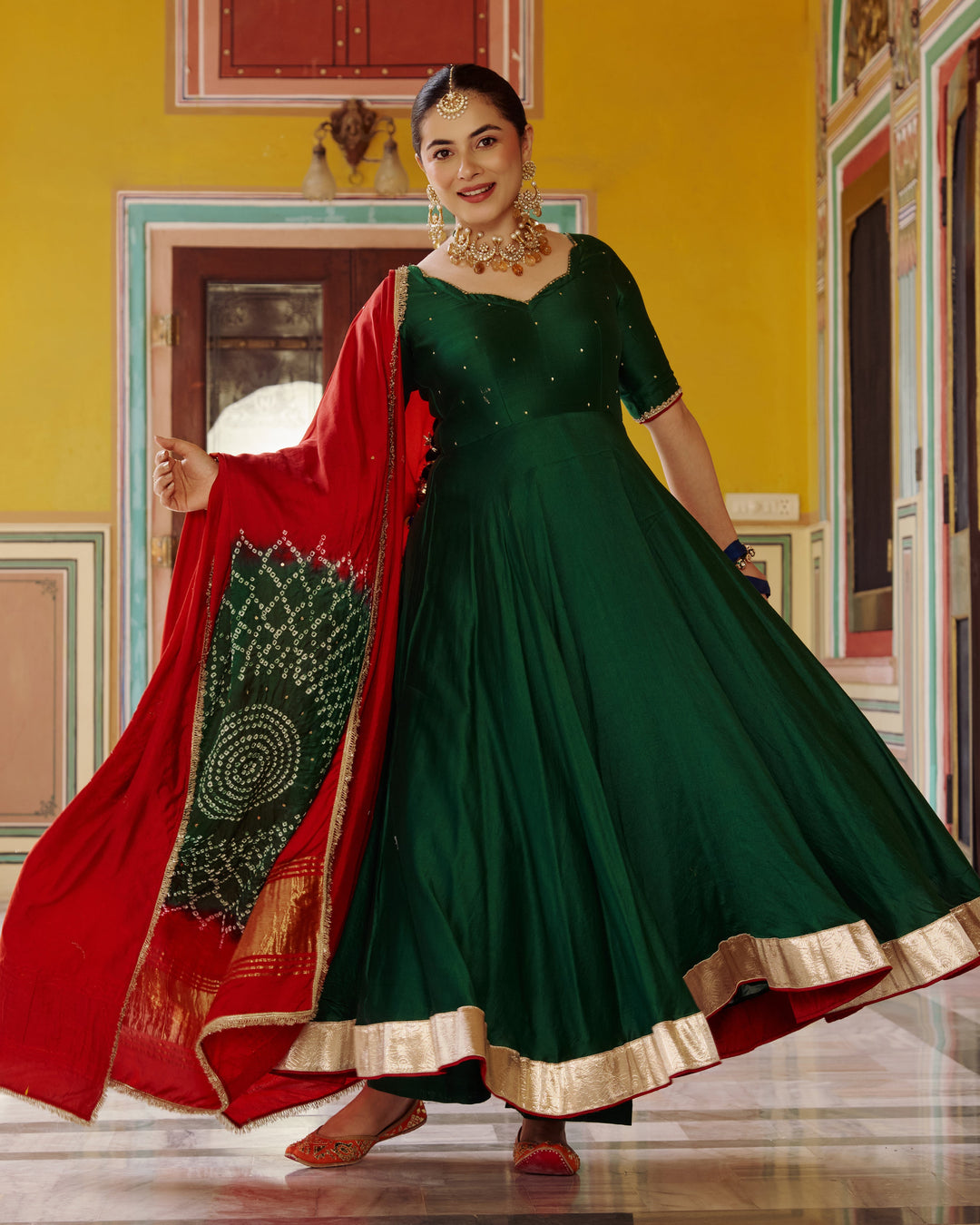 Soma Green Embroidered Chanderi Suit Set