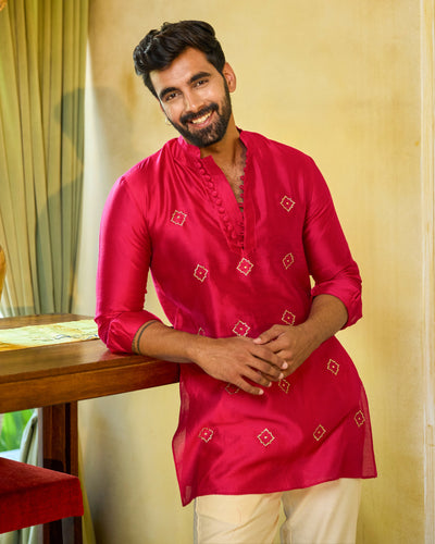 Manik Pink Embroidered Chanderi Kurta