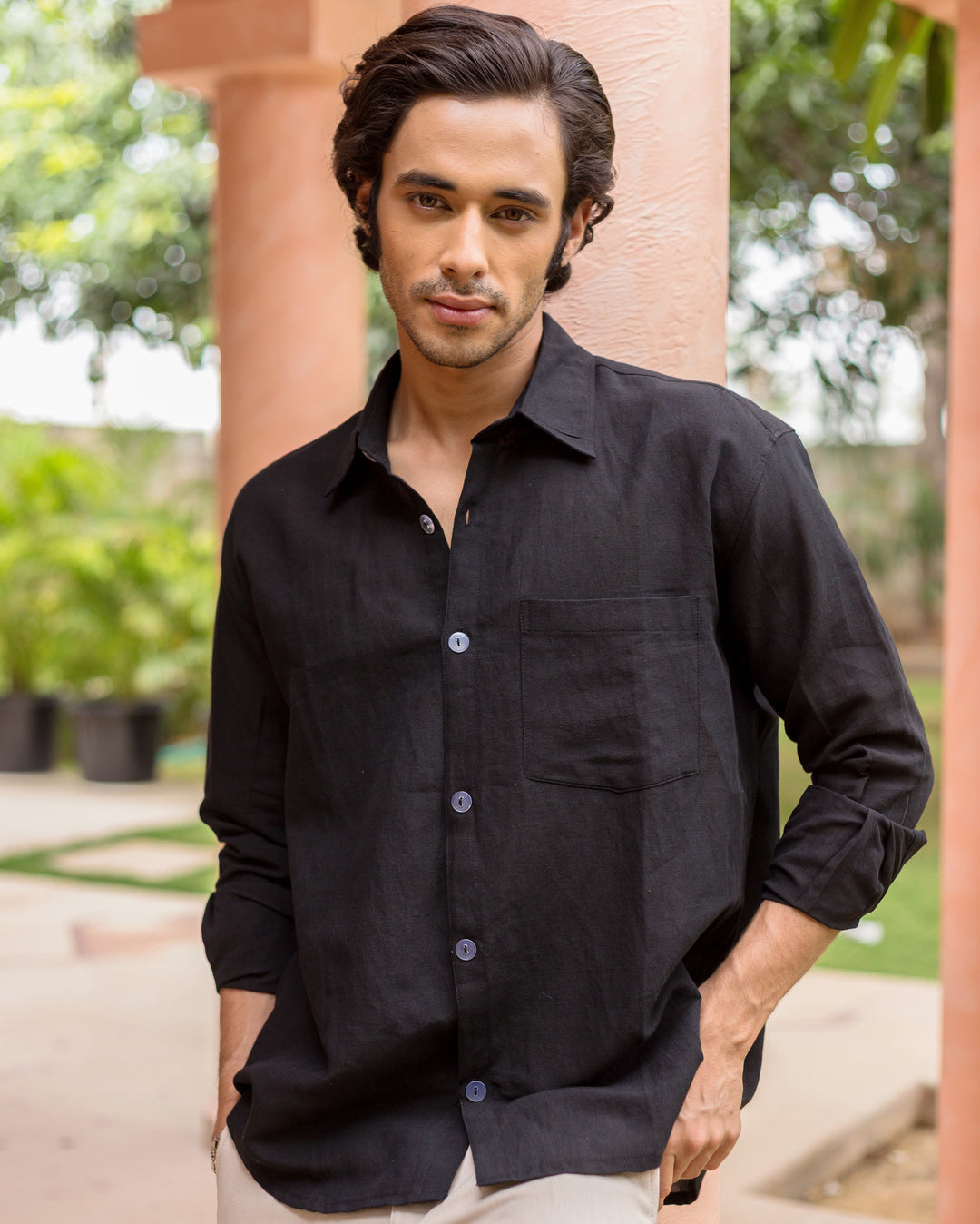 Zyler Black Cotton Flex Solid Shirt