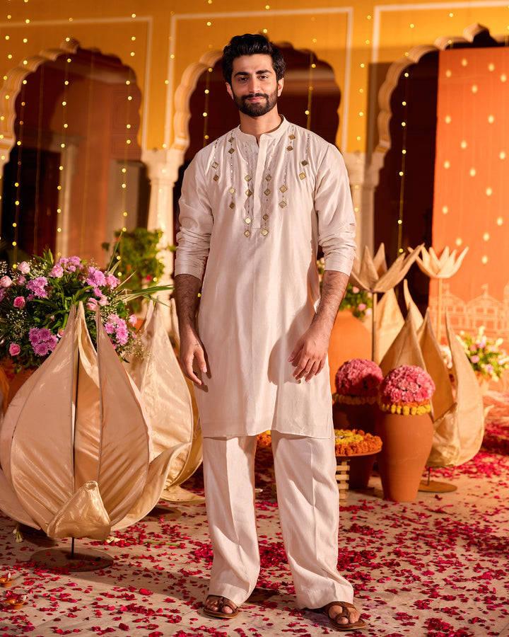 Mukund Grey Chanderi Embroidered Kurta