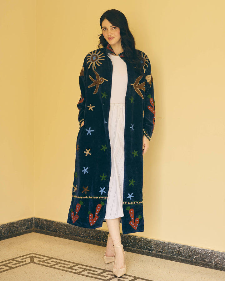Celestine Navy Velvet Suzani Jacket