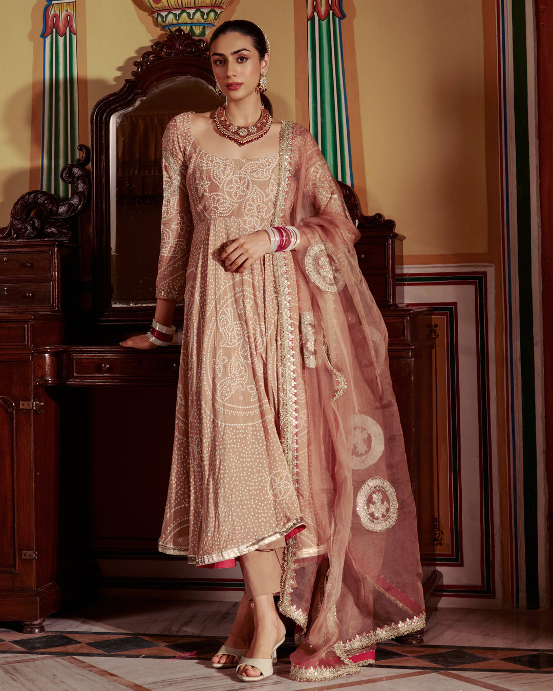 Sobha Brown Bandhani Silk Suit Set