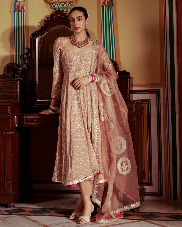 Sobha Brown Bandhani Silk Suit Set