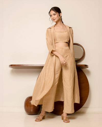 Mocca Beige Solid Cotton Coord Set