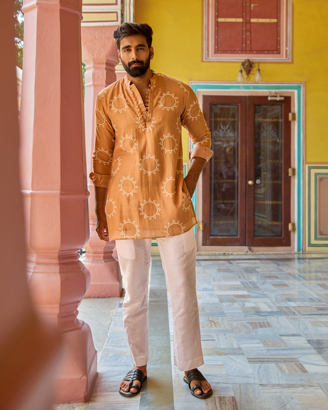 Devraj Brown Bandhani Chanderi Kurta