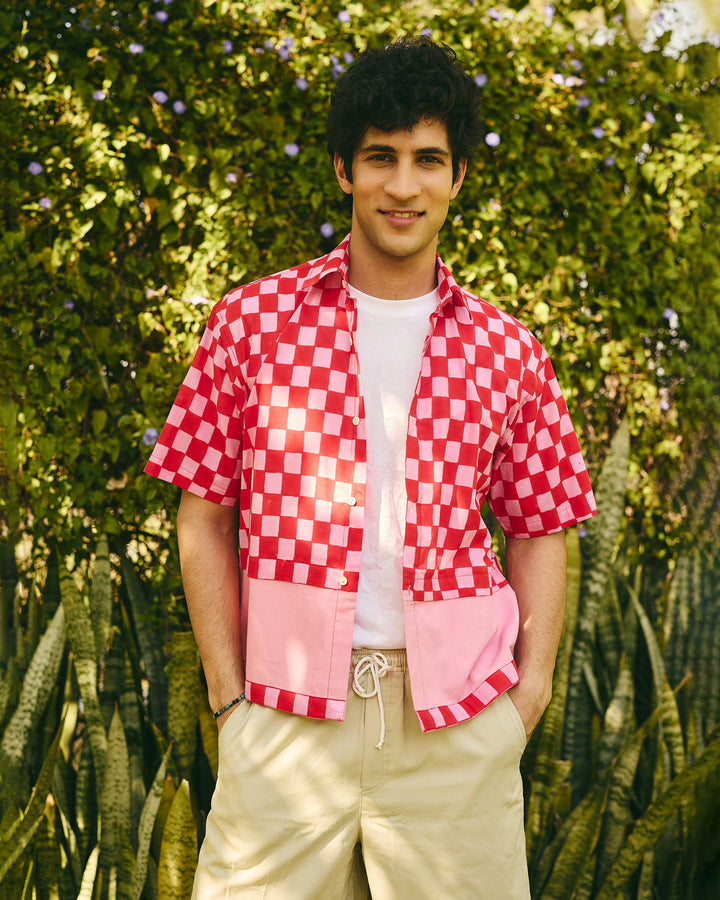 Taj Red Cotton Checks Printed Shirt