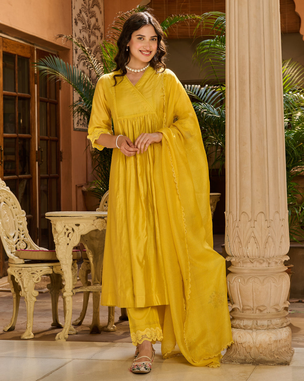 Anoop Yellow Embroidered Chanderi Suit Set