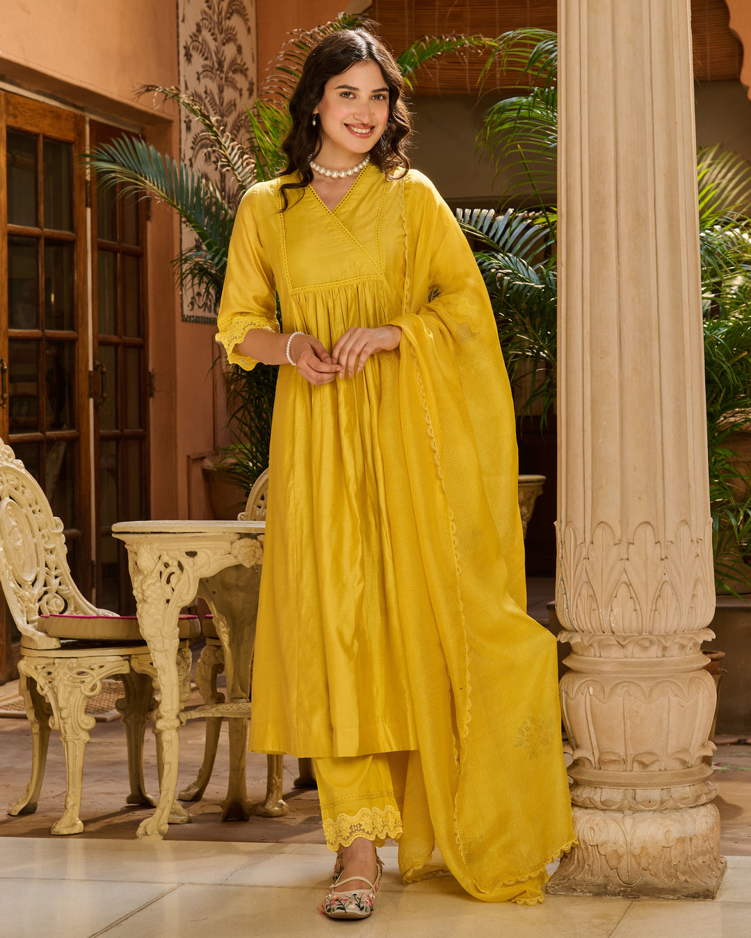 Anoop Yellow Embroidered Chanderi Suit Set