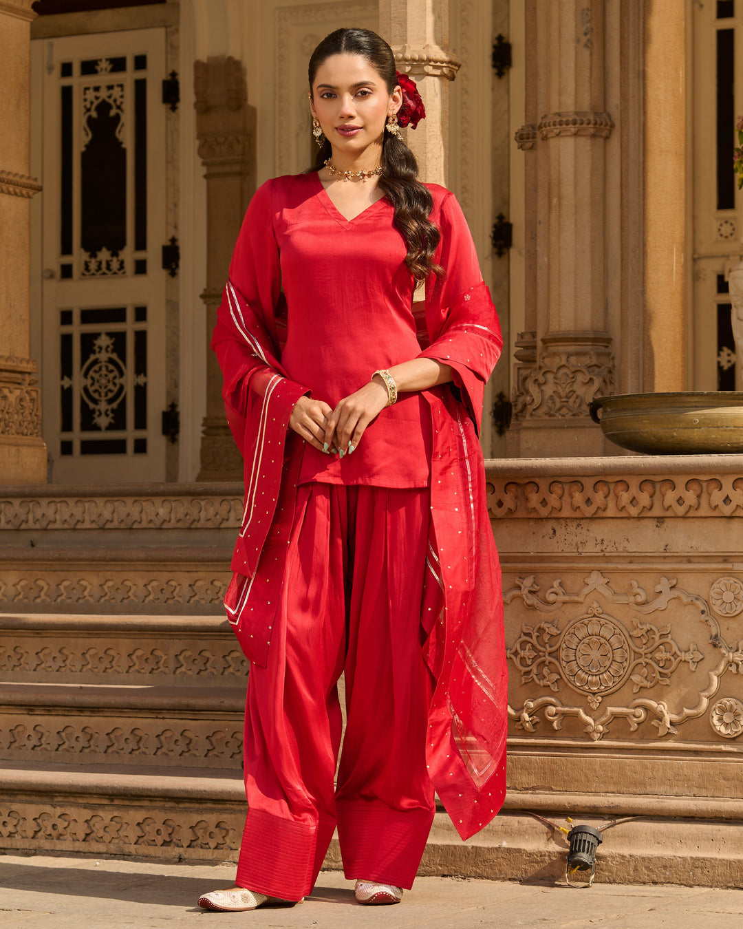 Flux Red Solid Satin Farsi Salwar Set