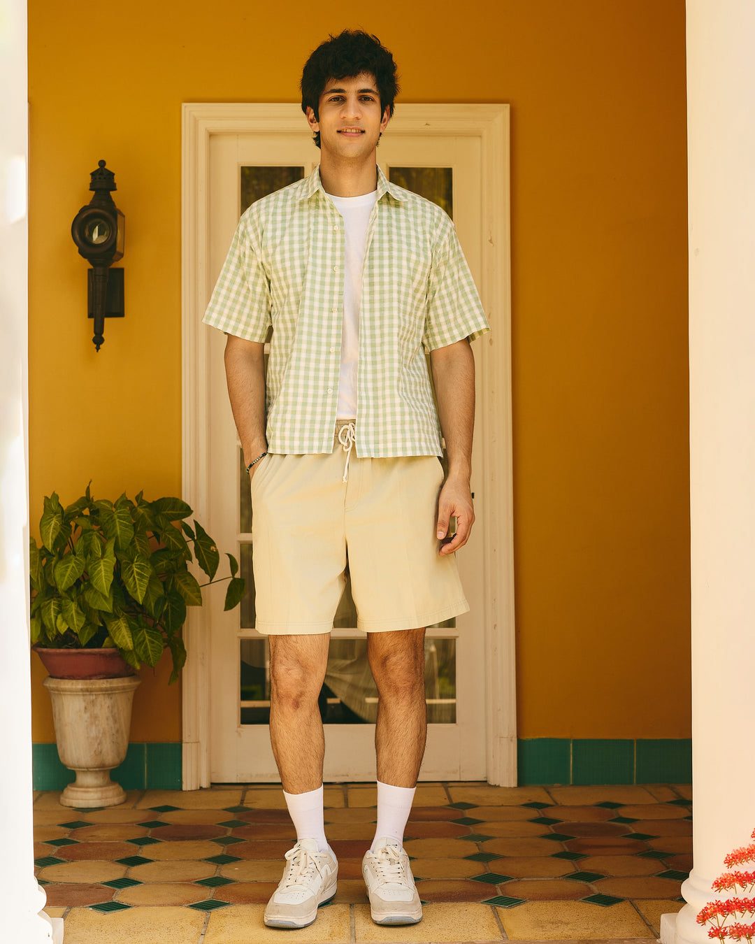 Kairo Sage Cotton Checks Printed Shirt