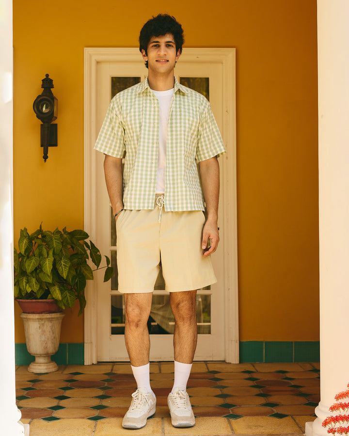 Kairo Sage Cotton Checks Printed Shirt