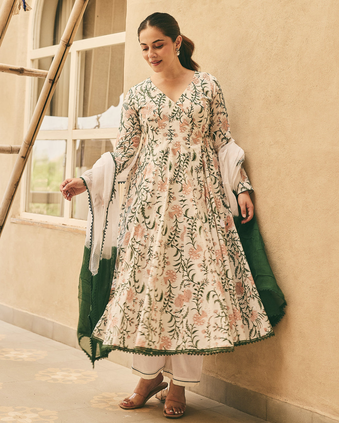 Adik White Cotton Printed Suit Set